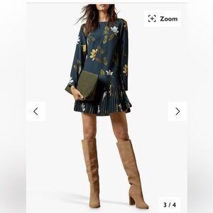 Ted Baker Danees Tunic Dress Navy Floral Pleated Skirt Size 10